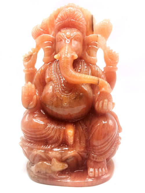 Orange Aventurine Handmade Carving of Ganesh - Lord Ganesha Idol/Murti in Crystals and Gemstones -Reiki/Chakra/Healing -7 inches and 1.45 kg