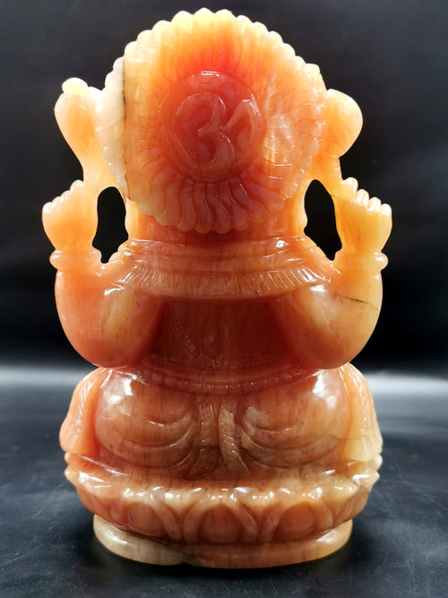 Orange Aventurine Handmade Carving of Ganesh - Lord Ganesha Idol/Murti in Crystals and Gemstones -Reiki/Chakra/Healing -7 inches and 1.45 kg