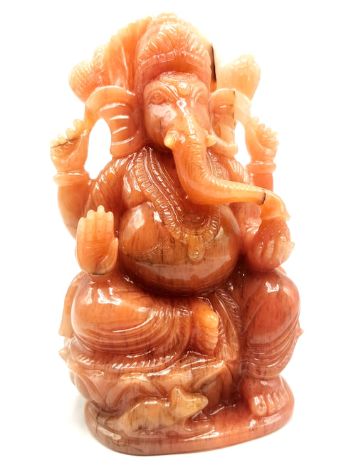 Orange Aventurine Handmade Carving of Ganesh - Lord Ganesha Idol/Murti in Crystals and Gemstones -Reiki/Chakra/Healing -7 inches and 1.45 kg