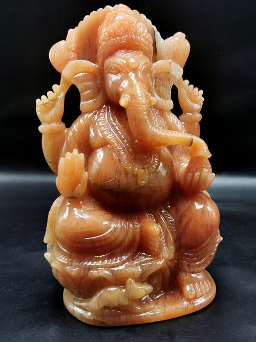 Orange Aventurine Handmade Carving of Ganesh - Lord Ganesha Idol/Murti in Crystals and Gemstones -Reiki/Chakra/Healing -7 inches and 1.45 kg