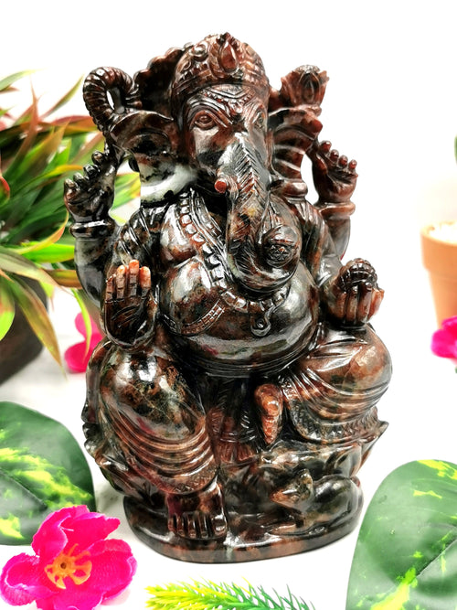Hessonite Garnet Handmade Carving of Ganesh - Lord Ganesha Idol/Murti in Crystals and Gemstones -Reiki/Chakra/Healing - 6.5 inch and 2.53 kg