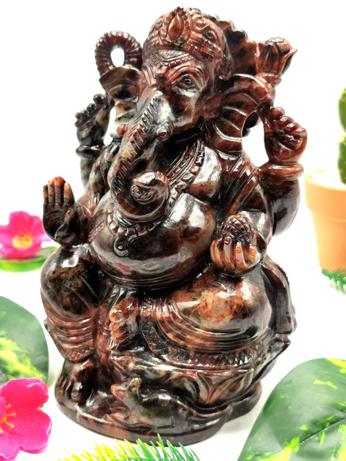 Hessonite Garnet Handmade Carving of Ganesh - Lord Ganesha Idol/Murti in Crystals and Gemstones -Reiki/Chakra/Healing - 6.5 inch and 2.53 kg