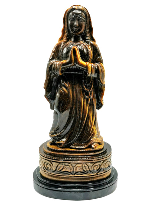 Mother Mary beautiful carving in natural tiger eye stone | hand carved in gemstones | crystal/reiki - 9 inches and 1.55 kgs (3.41 lb)