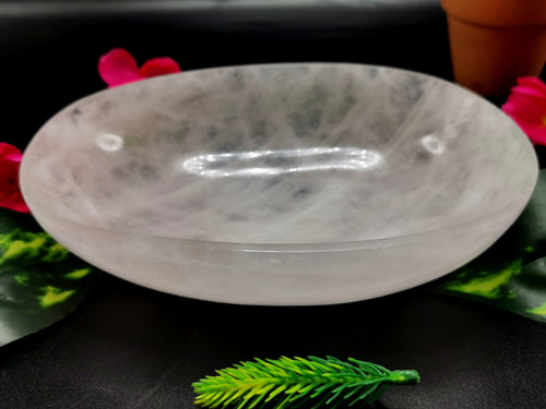 Beautiful Rose Quartz hand carved oval-shaped bowls -  7 inches and 520 gms (1.14 lb) - ONE BOWL ONLY