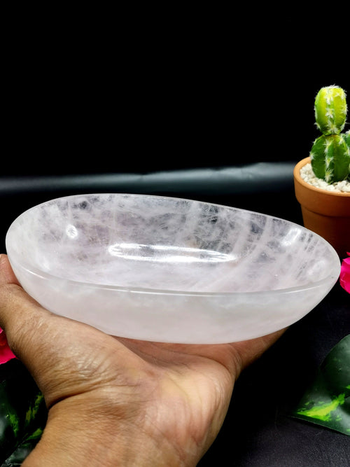 Beautiful Rose Quartz hand carved oval-shaped bowls -  7 inches and 520 gms (1.14 lb) - ONE BOWL ONLY