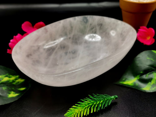 Beautiful Rose Quartz hand carved oval-shaped bowls -  7 inches and 520 gms (1.14 lb) - ONE BOWL ONLY