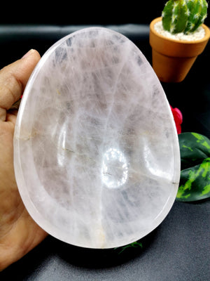 Beautiful Rose Quartz hand carved egg-shaped bowls -  5.5 inches and 310 gms (0.68 lb) - ONE BOWL ONLY