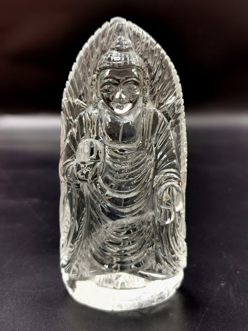 Clear Quartz/Clear Crystal Buddha - handmade carving of serene and meditating Lord Buddha - crystal/reiki/healing - 4 inches and 140 gms