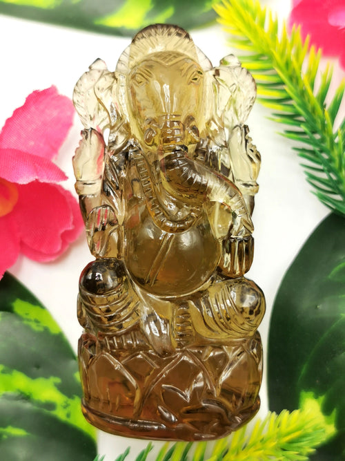 Citrine Handmade Carving of Ganesh - Lord Ganesha Idol | Sculpture in Crystals/Gemstones - Reiki/Chakra/Healing - 2.75 inches and 462 carats