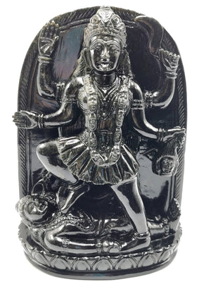 Goddess Kaali statue/ carving in black obsidian - Maa Devi Kali idol/murti in gemstones and crystals - 8 inches and 1.63 kgs (3.59 lb)