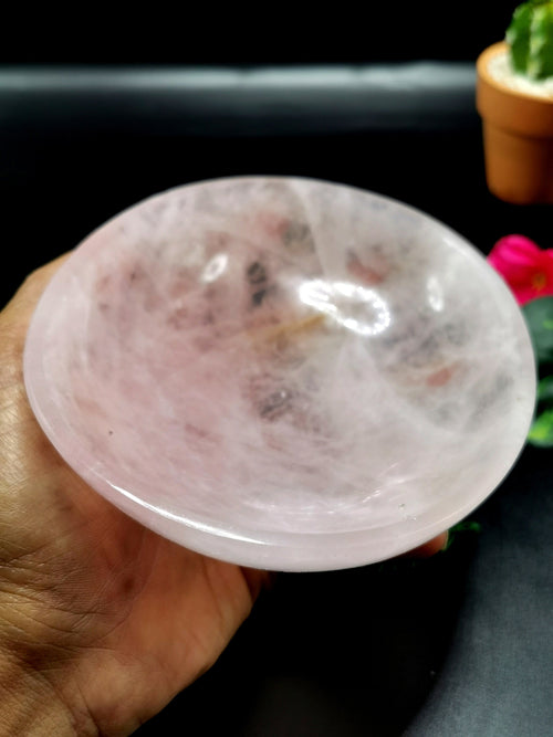 Beautiful Rose Quartz hand carved oval-shaped bowl -  5.5 inches and 350 gms (0.77 lb) - ONE BOWL ONLY
