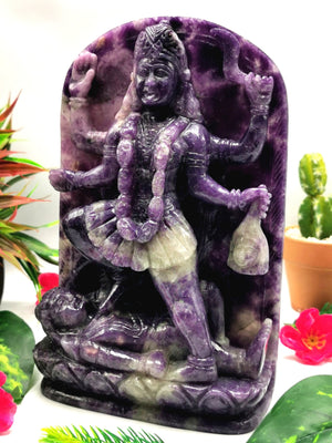 Mata Kaali statue/carving in lepidolite - Goddess Kali idol/murti in gemstones and crystals - 8 inches and 1.69 kgs (3.72 lb)