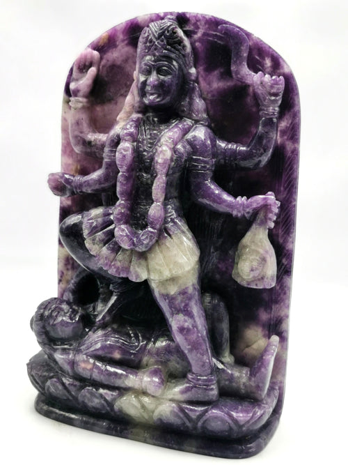 Mata Kaali statue/carving in lepidolite - Goddess Kali idol/murti in gemstones and crystals - 8 inches and 1.69 kgs (3.72 lb)