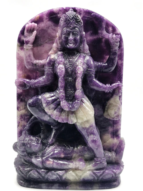 Mata Kaali statue/carving in lepidolite - Goddess Kali idol/murti in gemstones and crystals - 8 inches and 1.69 kgs (3.72 lb)