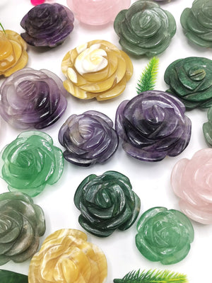 Beautiful gemstone hand carved rose flower carvings in multiple stones -crystal/gemstone carvings - lot of 23 pieces weight 3.7 kg (8.15 lb)