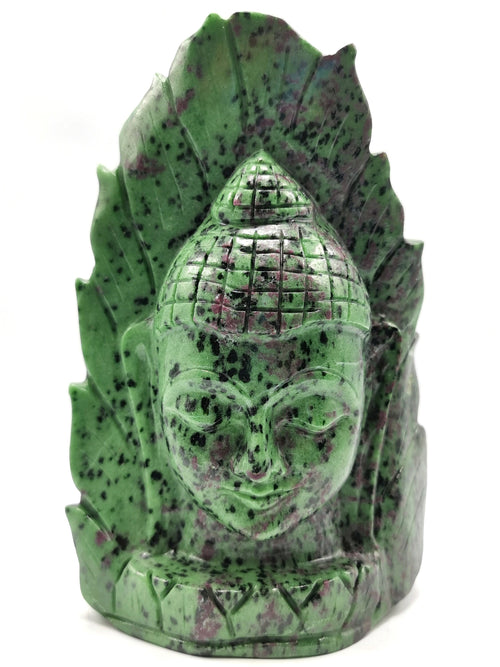 Ruby ziosite hand carved Buddha Head - carving of serene and meditating Lord Buddha - crystal/reiki/chakra - 7 inch and 3.15 kg (6.93 lb)
