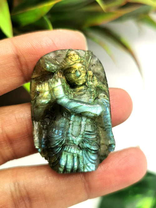Lord Krishna Miniature carving in Labradorite stone - 1.5 inches and 20 gms