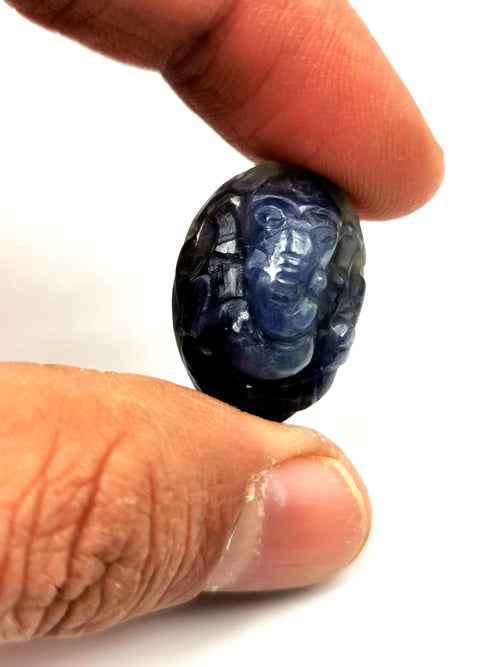 Ganesh miniature carving for pendant in blue sapphire stone - gemstone/crystal jewelry | Reiki/Chakra/Healing with crystals - ONE PIECE ONLY