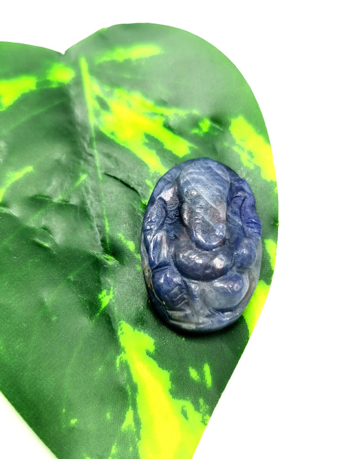 Ganesh carving in miniature style pendant in blue sapphire stone - gemstone/crystal jewelry | Reiki/Chakra/Healing with crystals - ONE PIECE ONLY