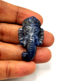 Miniature Ganesh carving pendant in blue sapphire stone - gemstone/crystal jewelry | Reiki/Chakra/Healing with crystals - ONE PIECE ONLY