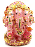 Rose Quartz Handmade handpainted carving of Panchmukhi Ganesh - Lord Ganesha Idol | Sculpture - Reiki/Chakra/Healing - 8.5 in and 6.3 kg
