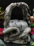 Unique carving of a pair of cobra snakes with raised hood in moonstone - crystal healing / chakra / reiki - 6 inches and 2.22 kg (4.88 lb)