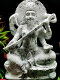 Large and majestic Saraswati carving in howlite - Goddess of Learning idol/statue in gemstones and crystals - 8.5 in and 2.67 kg (5.87 lb)