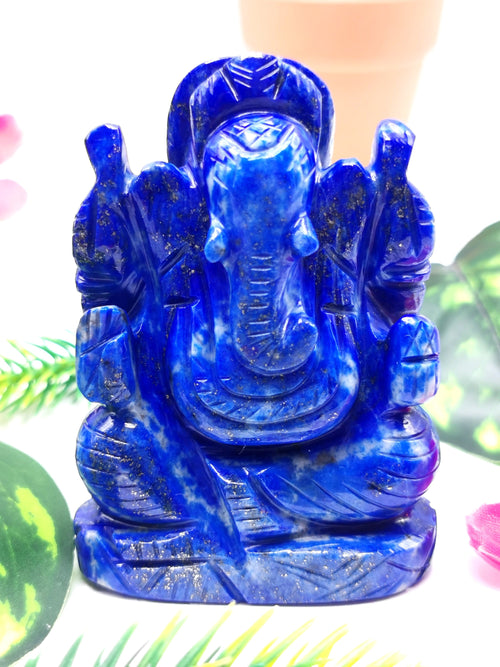 Lapis Lazuli Handmade Carving of Ganesh - Lord Ganesha Idol |Sculpture in Crystals/Gemstones - Reiki/Chakra/Healing - 2.5 inches and 160 gms