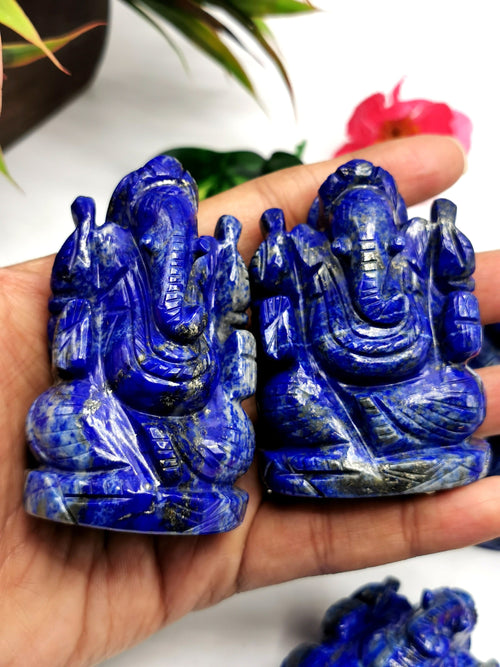 Lapis Lazuli Handmade Carving of Ganesh - Lord Ganesha Idol |Sculpture in Crystals/Gemstones - Reiki/Chakra/Healing - 2.5 inches and 160 gms