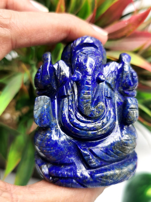 Lapis Lazuli Handmade Carving of Ganesh - Lord Ganesha Idol |Sculpture in Crystals/Gemstones - Reiki/Chakra/Healing - 2.5 inches and 160 gms