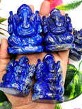 Lapis Lazuli Handmade Carving of Ganesh - Lord Ganesha Idol |Sculpture in Crystals/Gemstones - Reiki/Chakra/Healing - 2.5 inches and 160 gms