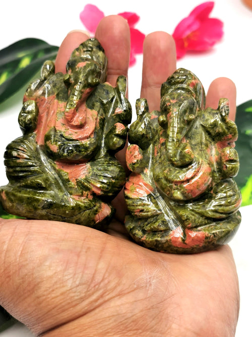 Unakite Handmade Carving of Ganesh - Lord Ganesha Idol/Murti in Crystals and Gemstones - Reiki/Chakra/Healing - 2.5 inches and 150 gms