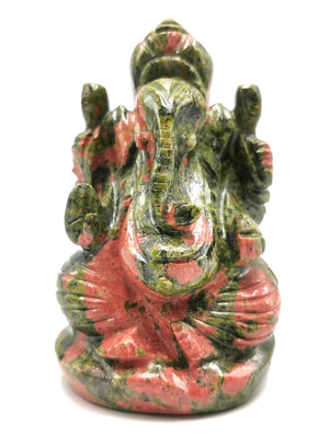 Unakite Handmade Carving of Ganesh - Lord Ganesha Idol/Murti in Crystals and Gemstones - Reiki/Chakra/Healing - 3.5 inches and 330 gms