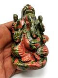 Unakite Handmade Carving of Ganesh - Lord Ganesha Idol/Murti in Crystals and Gemstones - Reiki/Chakra/Healing - 3.5 inches and 330 gms