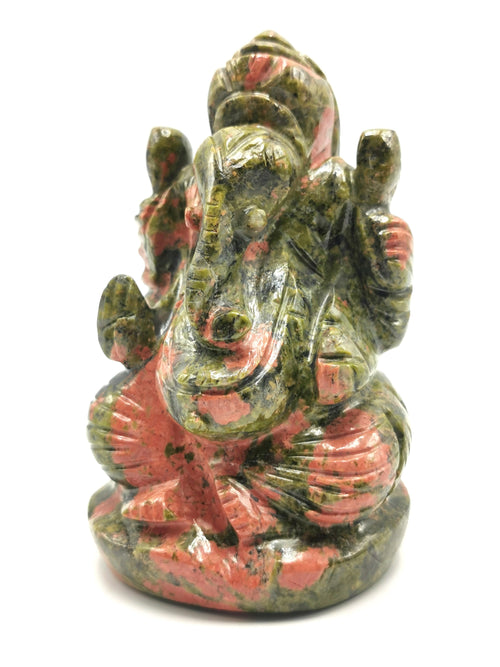 Unakite Handmade Carving of Ganesh - Lord Ganesha Idol/Murti in Crystals and Gemstones - Reiki/Chakra/Healing - 3.5 inches and 330 gms