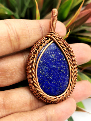 Lapis lazuli stunning pendant with intricate copper wire wrapping - gemstone/crystal jewelry | Mother's Day/engagement/birthday gift