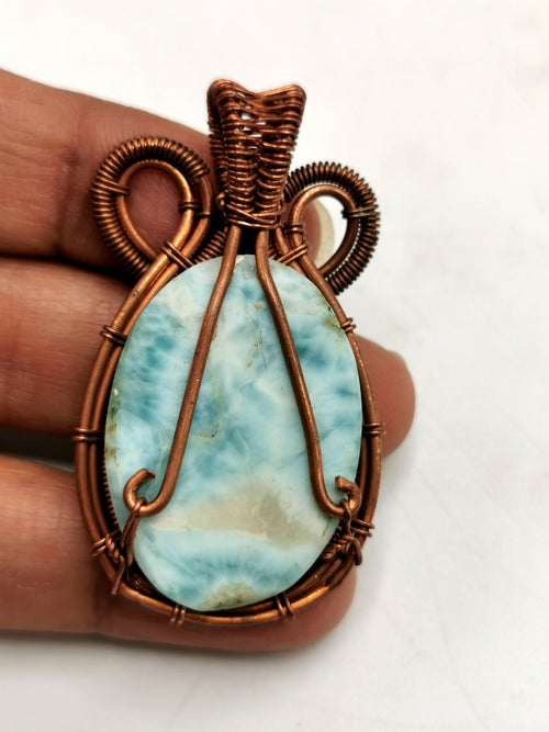Gemstone jewelry - Stunning larimar pendant with intricate copper wire wrapping - gemstone/crystal jewelry | Mother's Day/engagement/birthday gift