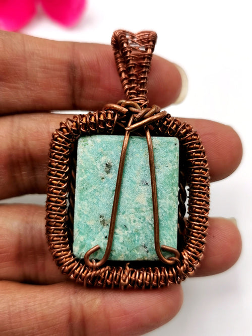 Crystal jewelry - Beautiful amazonite pendant with intricate copper wire wrapping - gemstone/crystal jewelry | Mother's Day/engagement/birthday gift