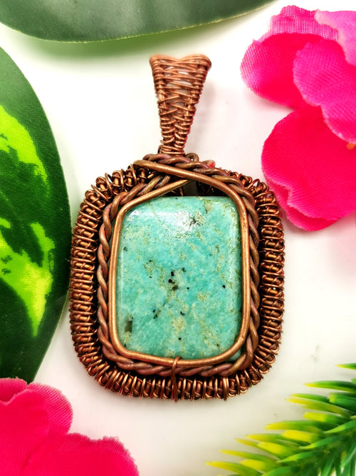 Crystal jewelry - Beautiful amazonite pendant with intricate copper wire wrapping - gemstone/crystal jewelry | Mother's Day/engagement/birthday gift