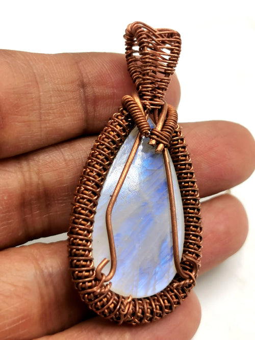 Jewelry gemstone - Stunning rainbow moonstone pendant with intricate copper wire wrapping - gemstone/crystal jewelry | Mother's Day/engagement/birthday gift