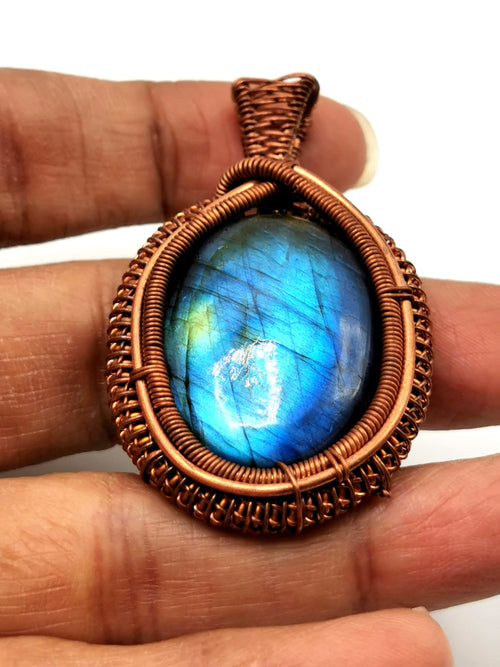 Gemstone jewelry - Labradorite gemstone pendant in intricate copper wire wrap - gemstone/crystal jewelry | Wedding/Anniversary/Birthday gift