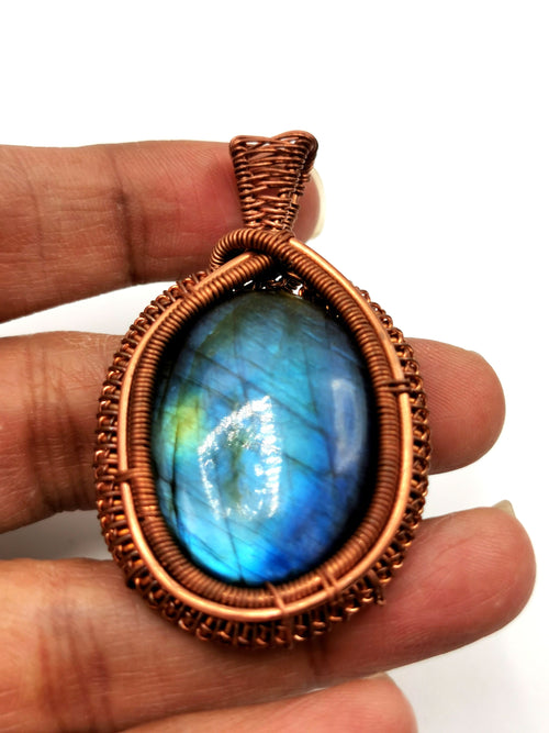 Gemstone jewelry - Labradorite gemstone pendant in intricate copper wire wrap - gemstone/crystal jewelry | Wedding/Anniversary/Birthday gift