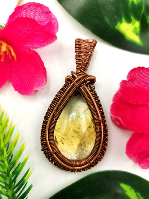 Jewelry - Stunning citrine pendant with intricate copper wire wrapping - gemstone/crystal jewelry | Mother's Day/engagement/birthday gift