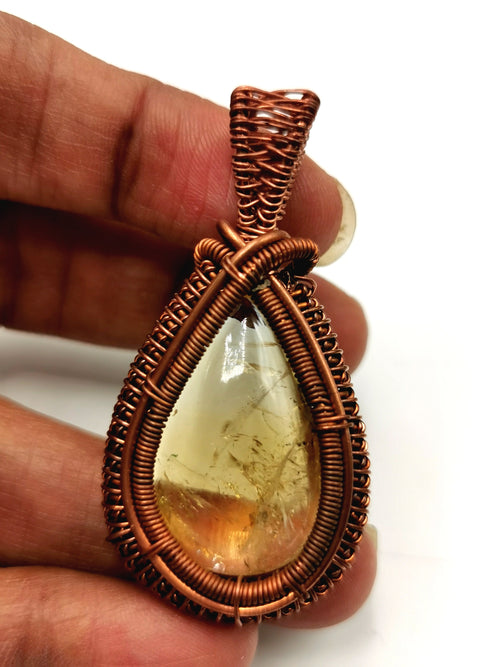 Jewelry - Stunning citrine pendant with intricate copper wire wrapping - gemstone/crystal jewelry | Mother's Day/engagement/birthday gift