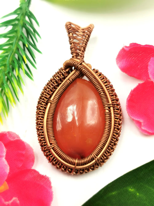 Jewelry - Stunning carnelian pendant with intricate copper wire wrapping - gemstone/crystal jewelry | Mother's Day/engagement/birthday gift