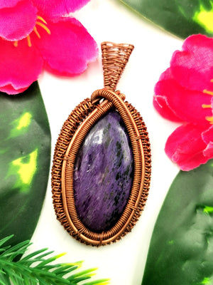 Jewelry - Stunning charoite pendant with intricate copper wire wrapping - gemstone/crystal jewelry | Mother's Day/engagement/birthday gift