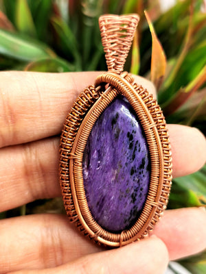 Jewelry - Stunning charoite pendant with intricate copper wire wrapping - gemstone/crystal jewelry | Mother's Day/engagement/birthday gift