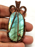 Floral pendant in labradorite gemstone wrapped in intricate copper wire wrap | Wedding/Anniversary/Birthday gift