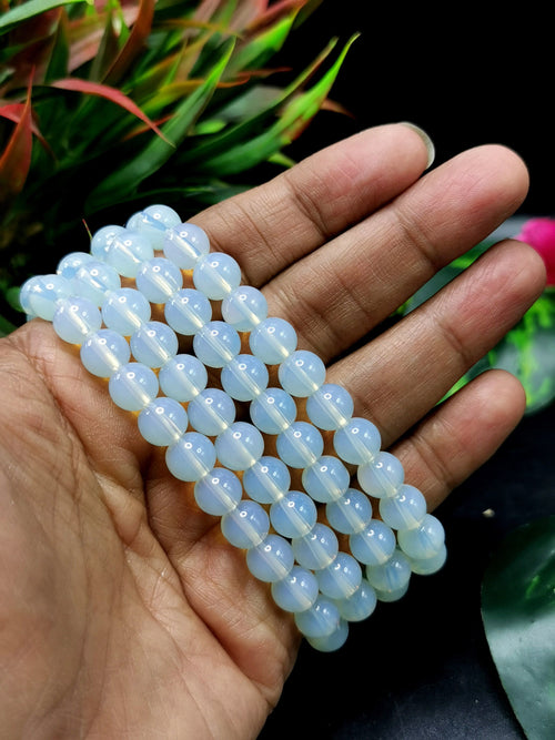 Blue Lace Agate, Amethyst & Opalite Crystal Bracelet with Silver Heart  Toggle