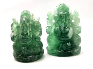 Fluorite Green - Handmade Carving of Ganesh - Lord Ganesha Idol/Sculpture in Crystals and Gemstones -Reiki/Chakra/Healing - 3.5 in and 0.35 kg